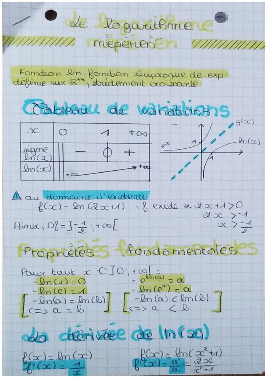 de logariifmene
mepérienn
Fomation en fomition reciproque de exp
définie sur IR, strictement croissante
Rableau de variations
х
1
T&
sigme
b