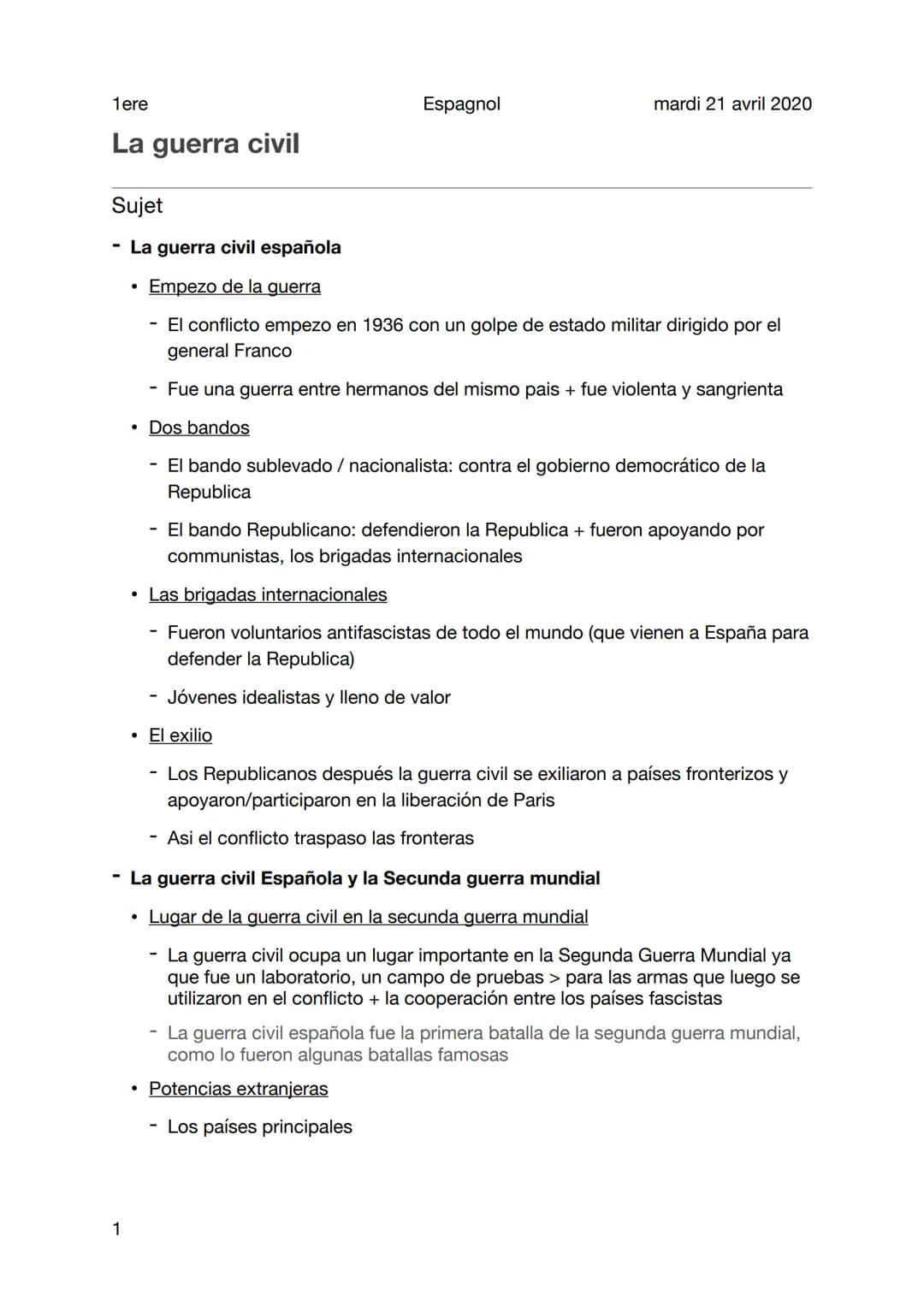 1ere
La guerra civil
1
Sujet
La guerra civil española
Empezo de la guerra
El conflicto empezo en 1936 con un golpe de estado militar dirigid