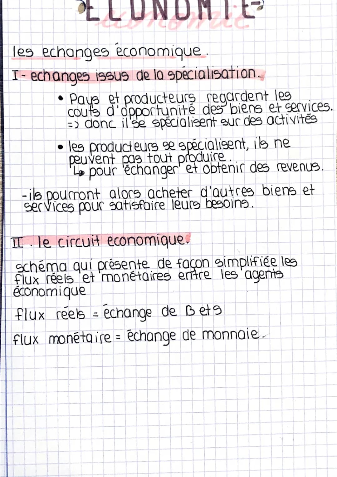 ELONONTER
UND
les echanges économique.
I- echanges issus de la specialisation.
•Pays et producteurs regardent les
couts d'opportunité des bi