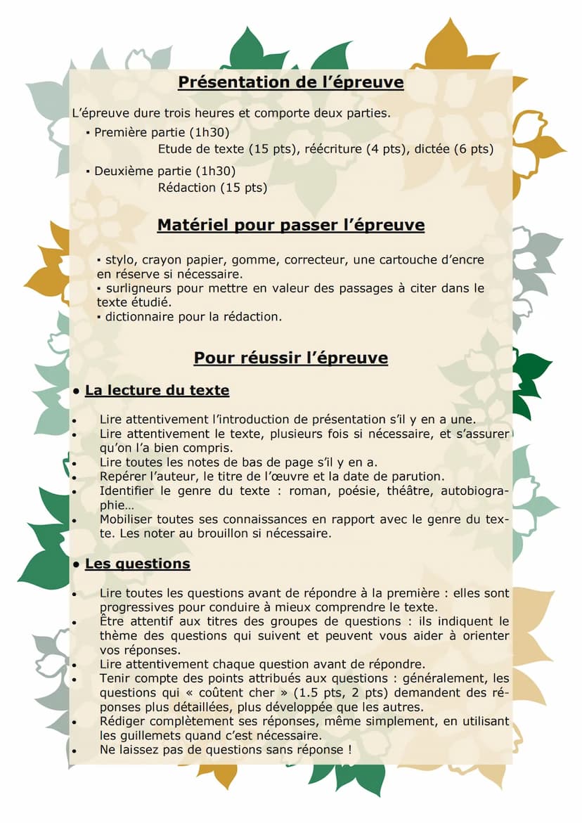 Brevet de français
Memento
Livret de révisions pour
préparer le Brevet Présentation de l'épreuve
L'épreuve dure trois heures et comporte deu