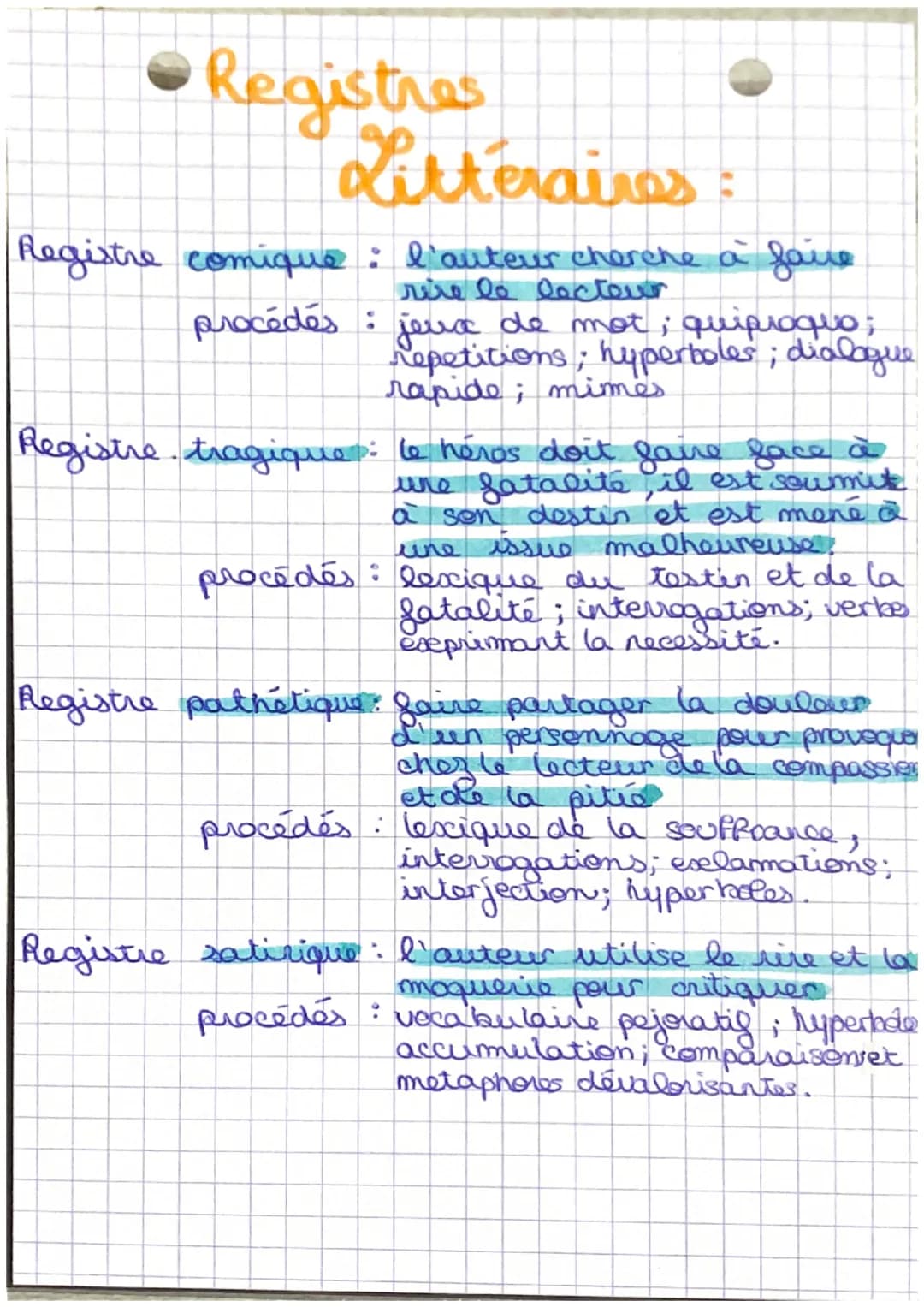 •Registres
Littéraires
Registre comique : l'auteur cherche à faire
rire le lecteur
procédés
jeux de mot; quiproquo;
repetitions; hyperboles;