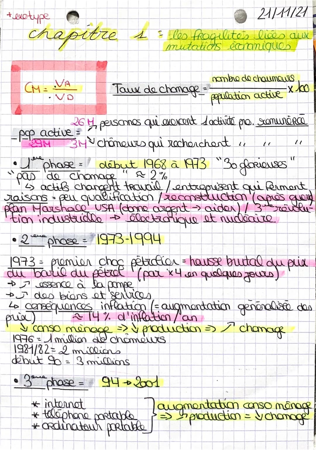 + exotype
chapitre
CM. VA
=
VD
-Pop active=
Taux de chomage.
26 M₂ personnes qui exercent factivité po. remunera
31 chômeurs qui recherchent