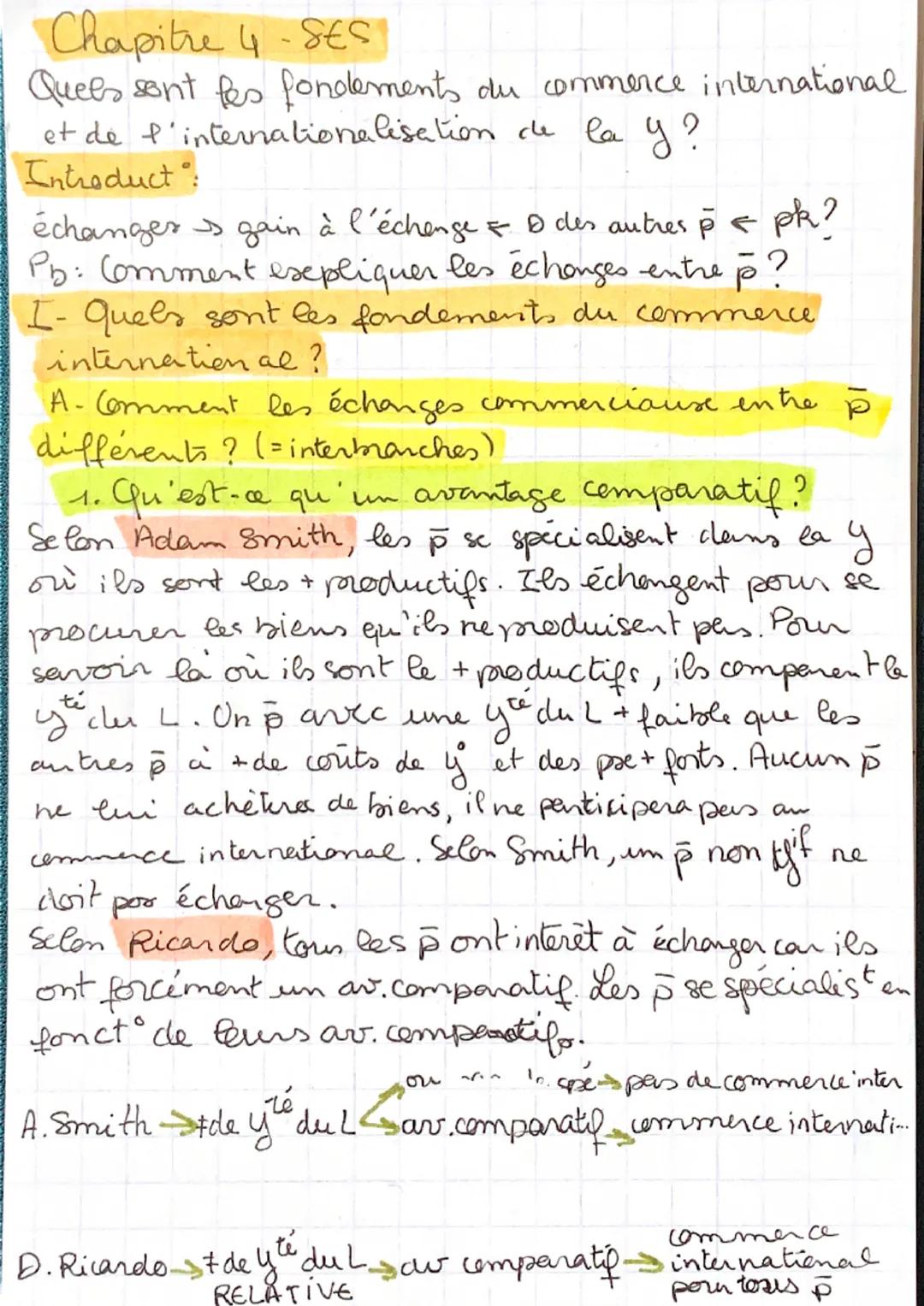 Chapitre 4 SES
Quels sont les fondements du commerce international
et de l'internationalisation de la Y?
Introduct:
échanges s gain à l'éche
