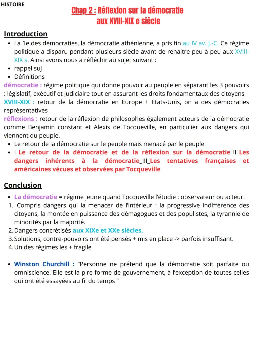 HISTOIRE
Introduction
• La 1e des démocraties, la démocratie athénienne, a pris fin au IV av. J.-C. Ce régime
politique a disparu pendant pl