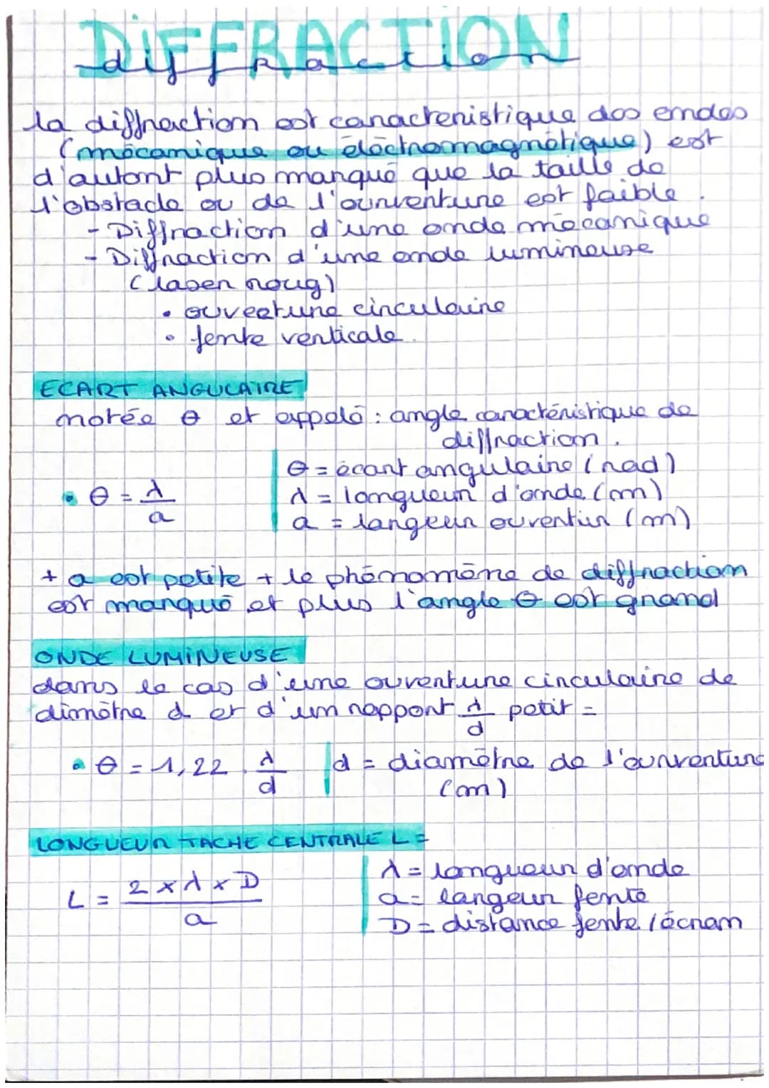 DIFFRACTION
la diffraction est caracteristique dos endes
(mécanique ou éléctromagnétique) est
d'autant plus manqué que la taille de
l'obstad