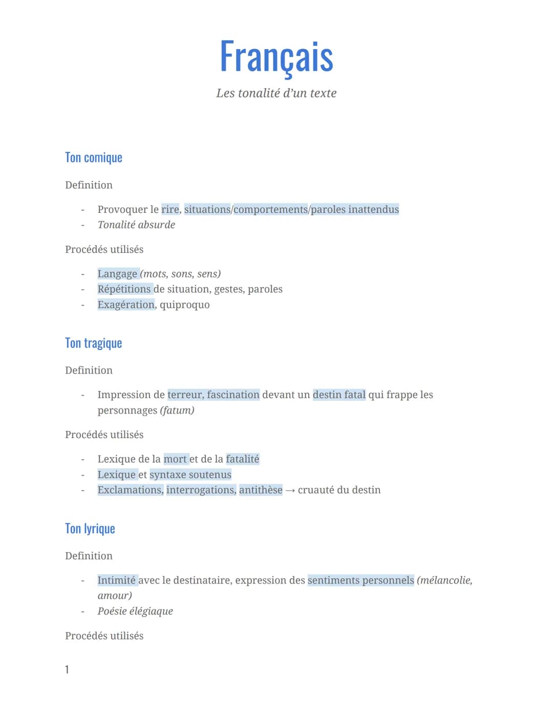 Ton comique
Definition
Procédés utilisés
Provoquer le rire, situations/comportements/paroles inattendus
Tonalité absurde
Ton tragique
Langag