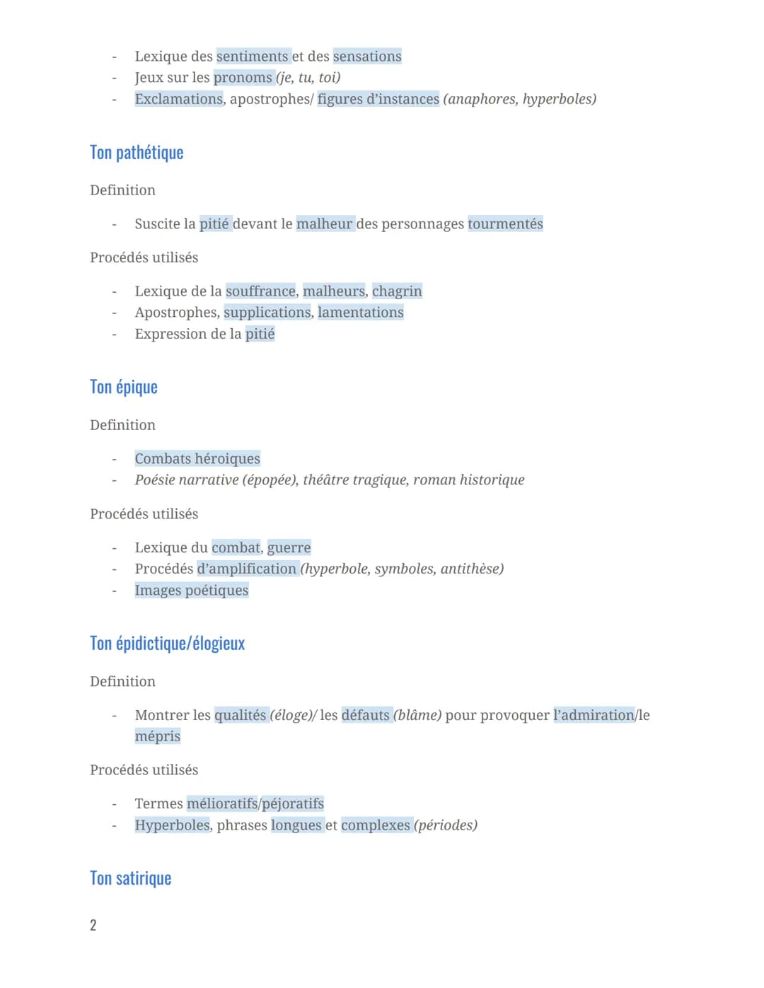 Ton comique
Definition
Procédés utilisés
Provoquer le rire, situations/comportements/paroles inattendus
Tonalité absurde
Ton tragique
Langag