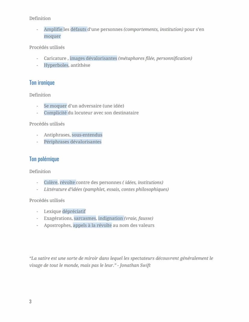 Ton comique
Definition
Procédés utilisés
Provoquer le rire, situations/comportements/paroles inattendus
Tonalité absurde
Ton tragique
Langag