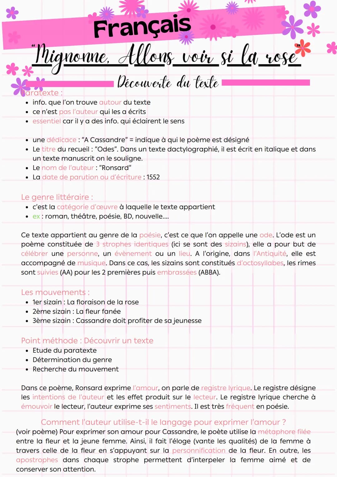 Français
Thignonne Allons voir si la rose"
aratexte :
Découverte du texte
info. que l'on trouve autour du texte
• ce n'est pas l'auteur qui 