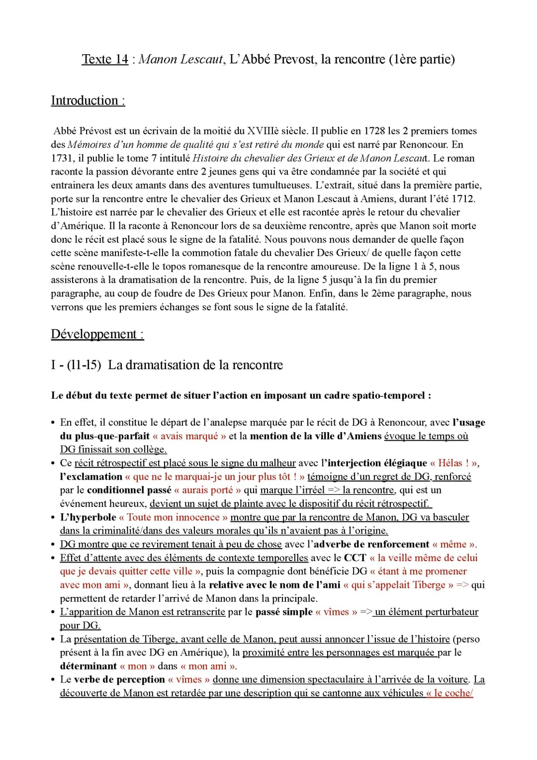Linéaire sur la rencontre entre le chevalier Des Grieux et Manon Lescaut