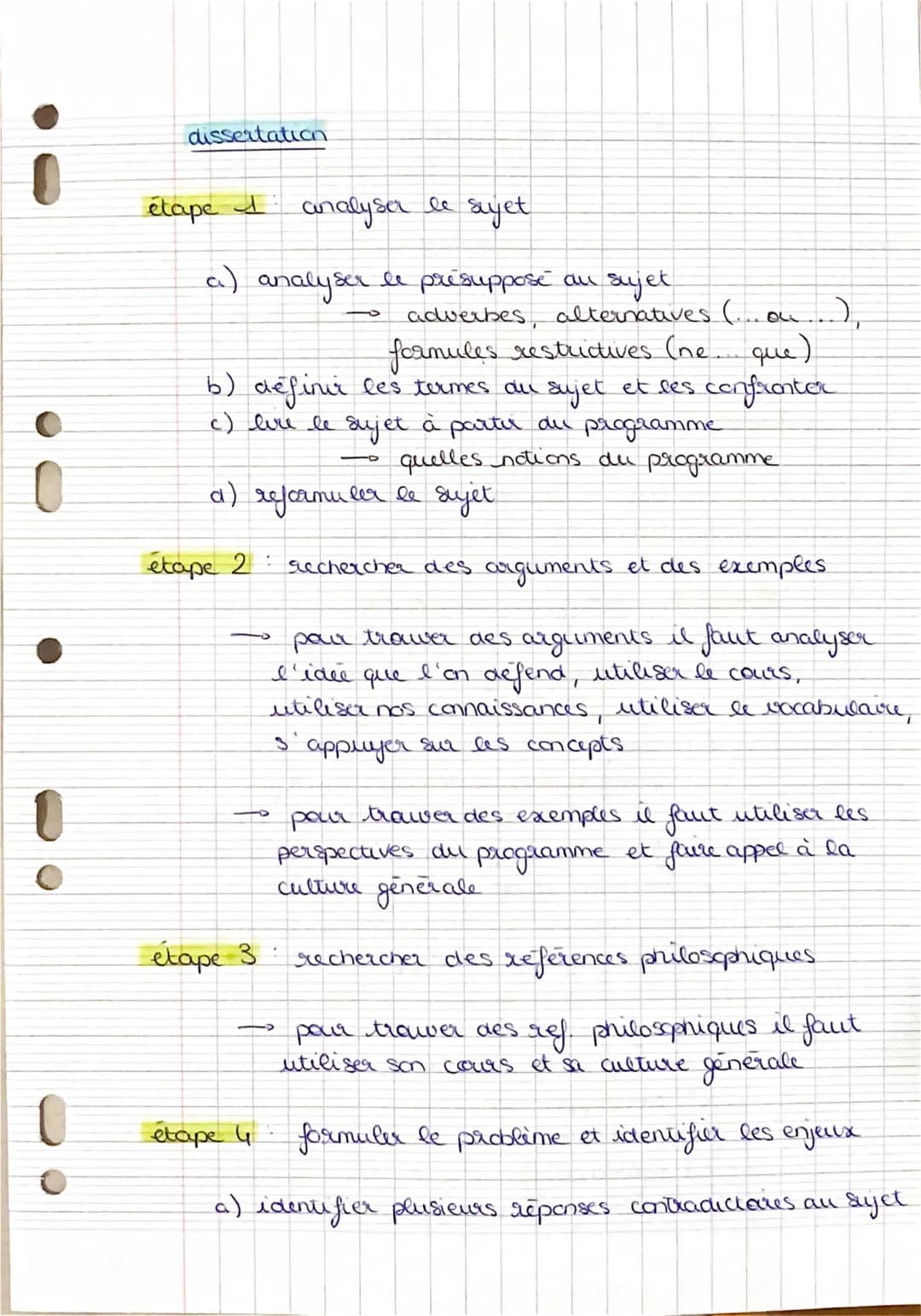 0
dissertation
étape 1 analyser le sujet
a) analyser le presupposé au sujet
adverbes, alternatives (... on...),
formules restrictives (ne...