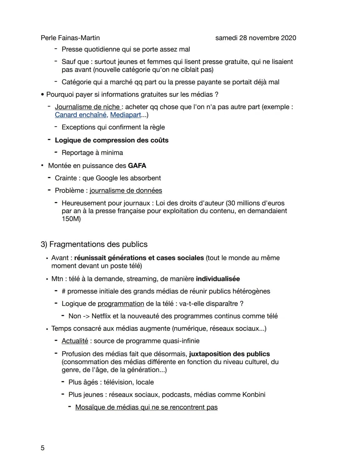 Perle Fainas-Martin
Que seront les médias dans 10ans ?
Introduction : l'éternelle crise des médias
I - Le journalisme : un métier en voie de