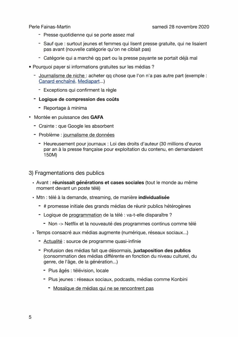 Perle Fainas-Martin
Que seront les médias dans 10ans ?
Introduction : l'éternelle crise des médias
I - Le journalisme : un métier en voie de