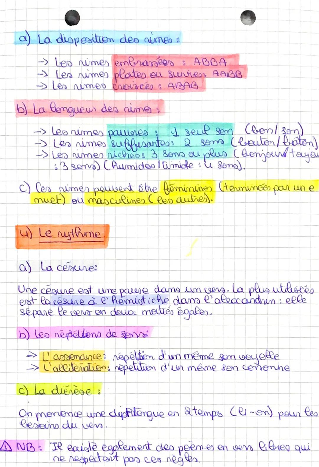 4) Le vers.
On vers correspond à une ligne, basé sur le rythme. C'est
le nombre et l'accentuation des syllabes qui vont définn ce
rythme.
Si