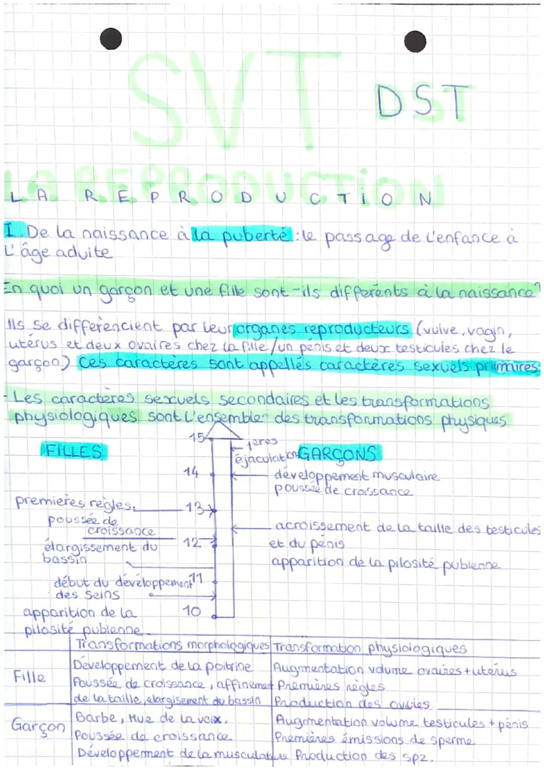 LA
REPROD
U
DST
CTION
I. De la naissance alla puberté : le passage de l'enfance à
L'âge aduite
En quoi un garçon et une fille sont-ils diffe