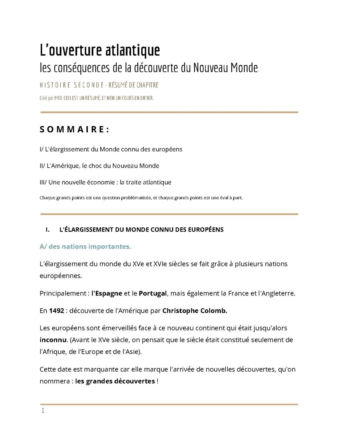 Les Conséquences de la Découverte du Nouveau Monde - Dissertation et Révisions Seconde