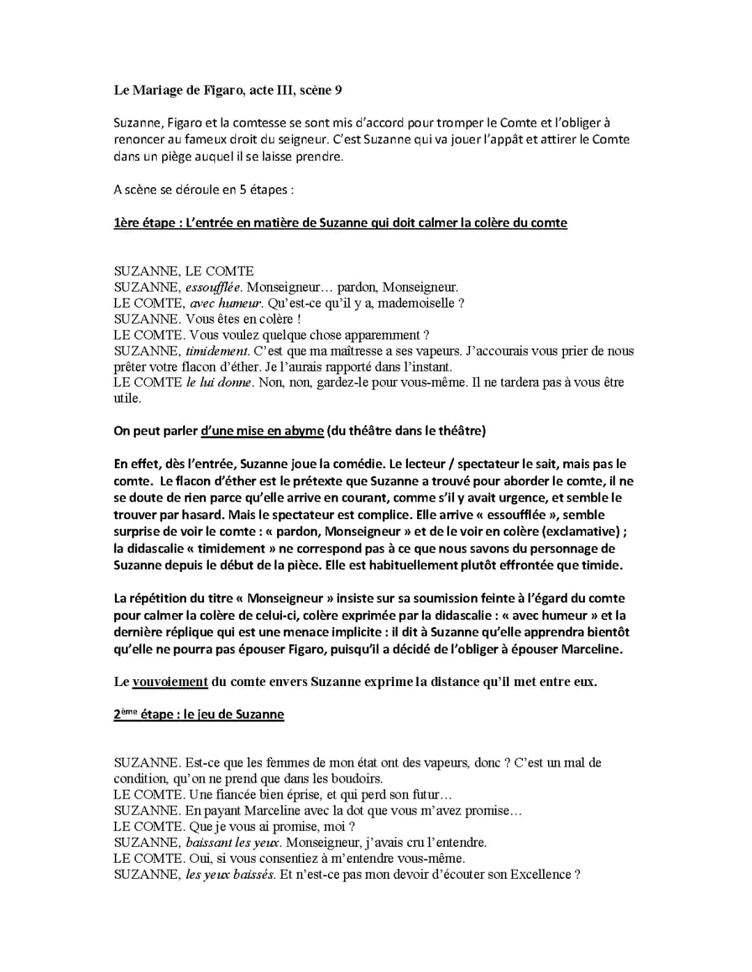 Analyse linéaire et commentaire du texte Le Mariage de Figaro, acte 3 scène 9 - Bac Français