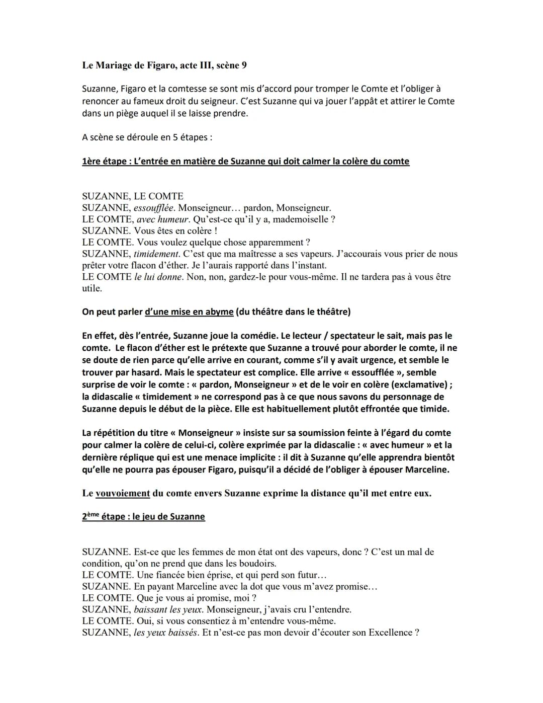Le Mariage de Figaro, acte III, scène 9
Suzanne, Figaro et la comtesse se sont mis d'accord pour tromper le Comte et l'obliger à
renoncer au