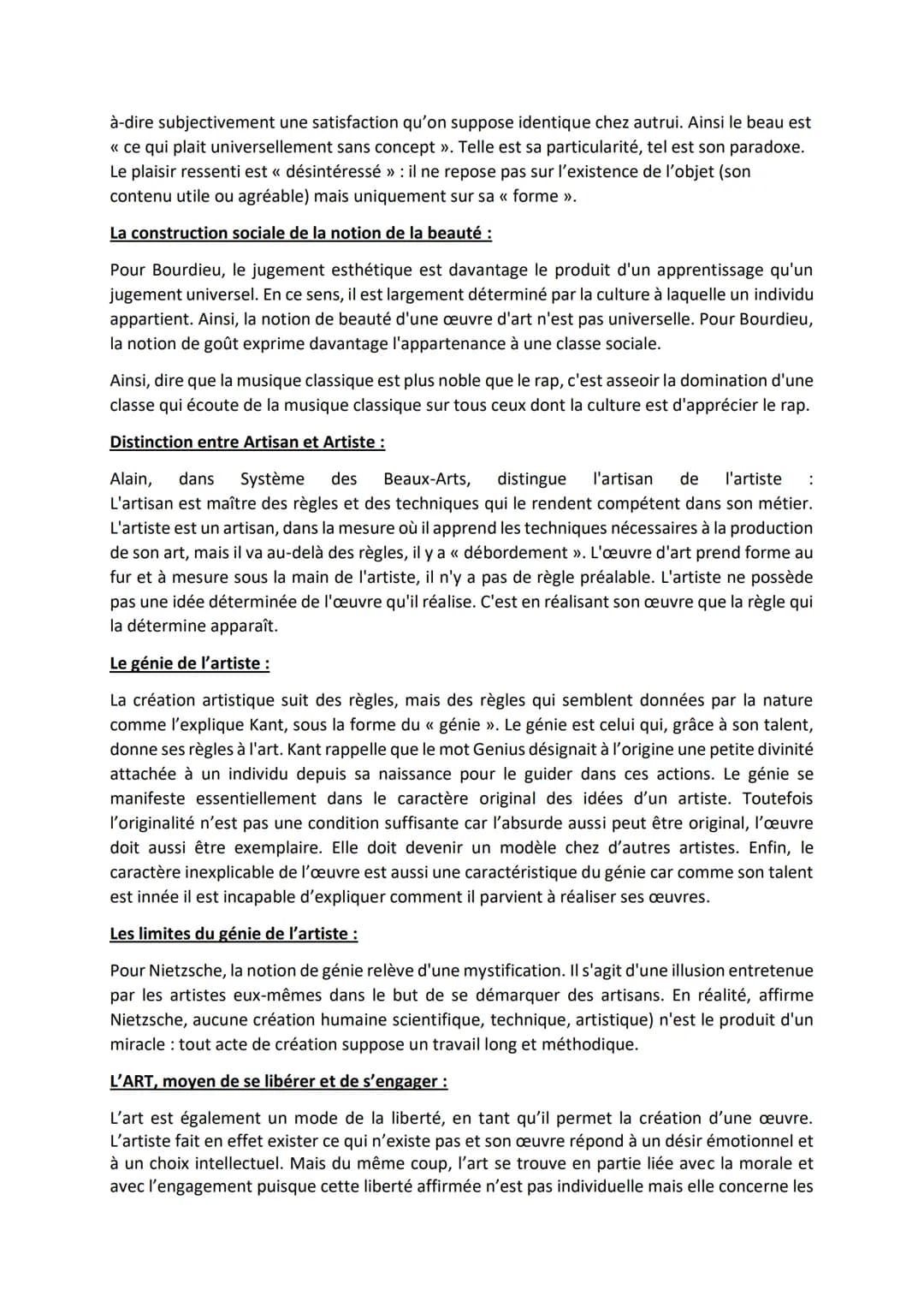 CHAPITRE 7 : L'ART
SENS DU MOT :
Le mot « art » a la même étymologie que le mot « technique » : technê, en grec, qui donne
ars en latin.
L'a