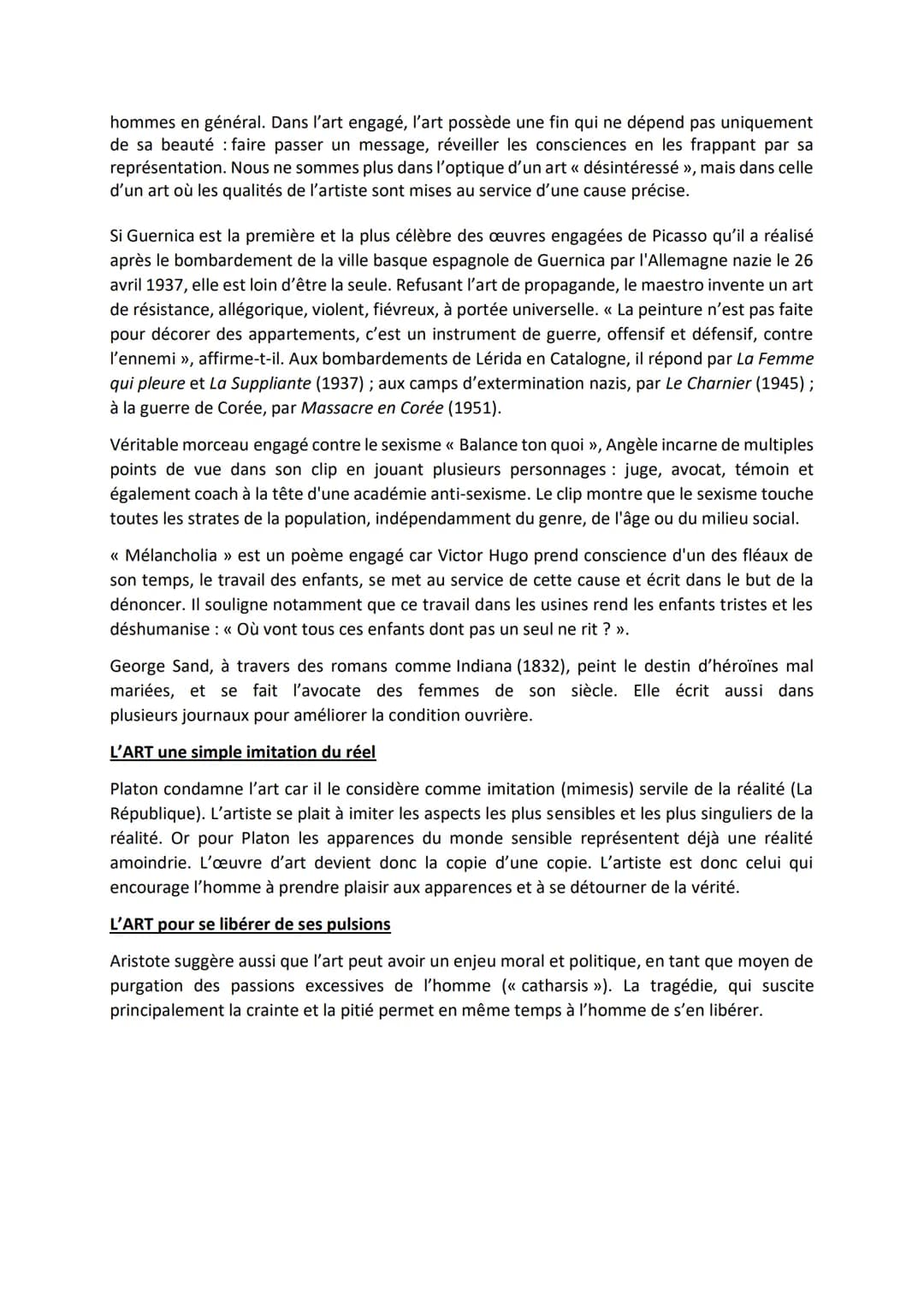 CHAPITRE 7 : L'ART
SENS DU MOT :
Le mot « art » a la même étymologie que le mot « technique » : technê, en grec, qui donne
ars en latin.
L'a