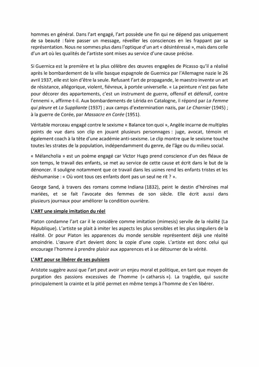 CHAPITRE 7 : L'ART
SENS DU MOT :
Le mot « art » a la même étymologie que le mot « technique » : technê, en grec, qui donne
ars en latin.
L'a