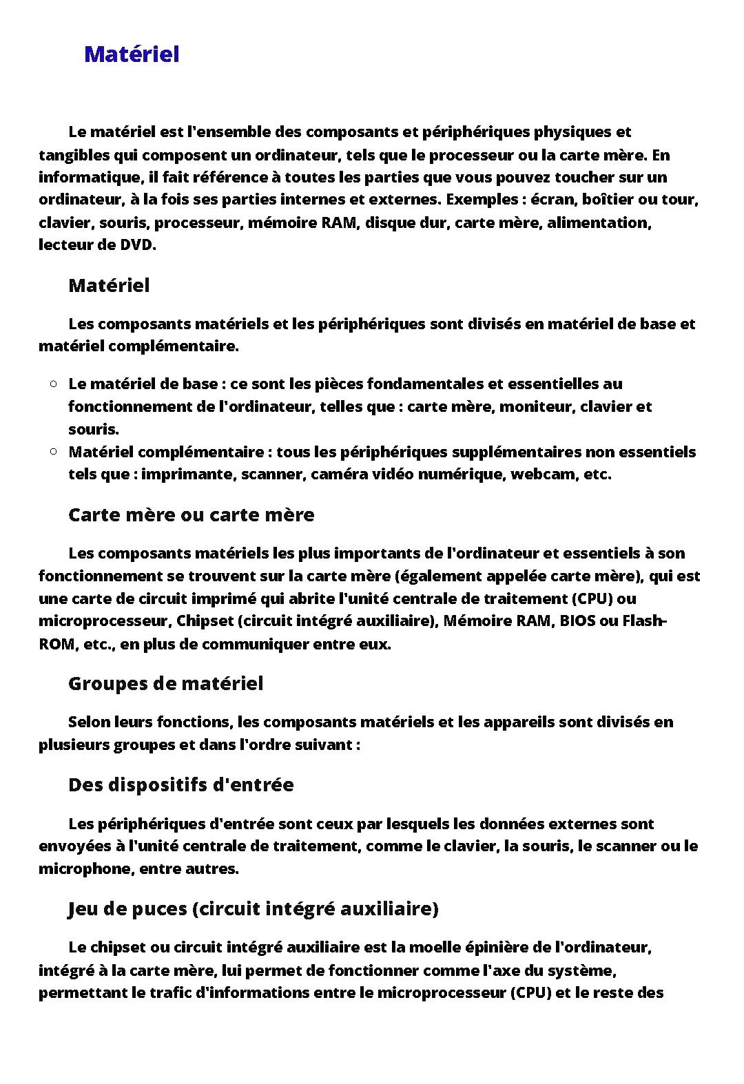 Le matériel (Informatique)