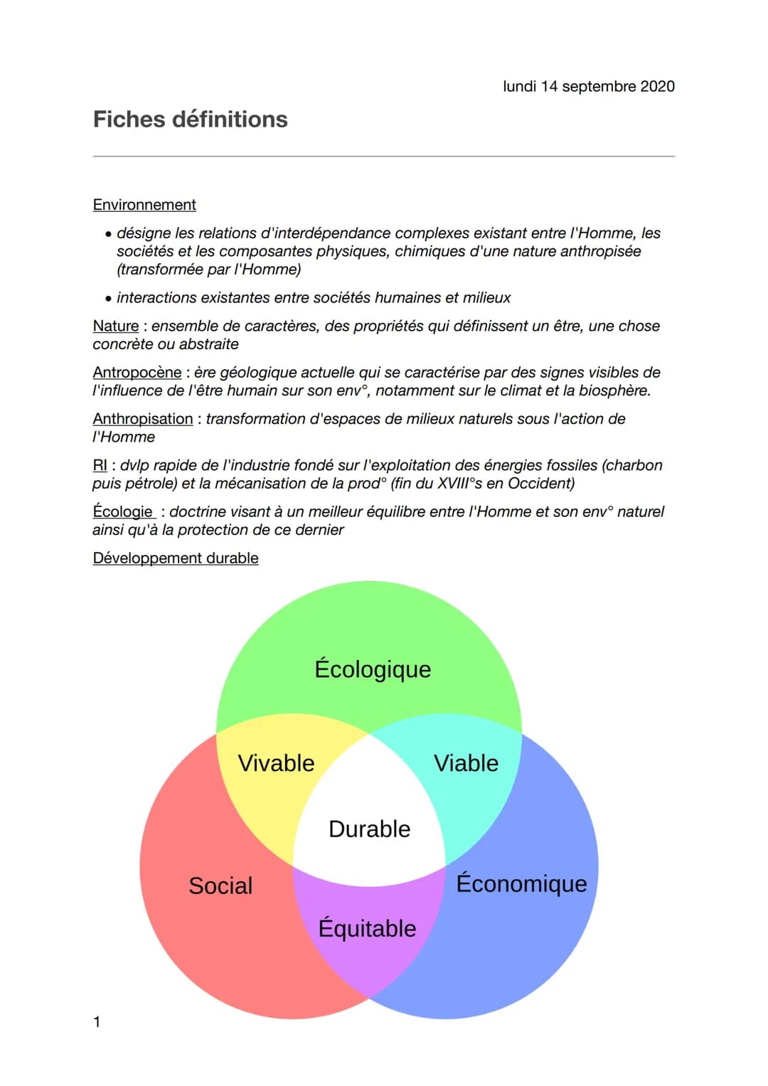 Fiches définitions
Environnement
• désigne les relations d'interdépendance complexes existant entre l'Homme, les
sociétés et les composantes