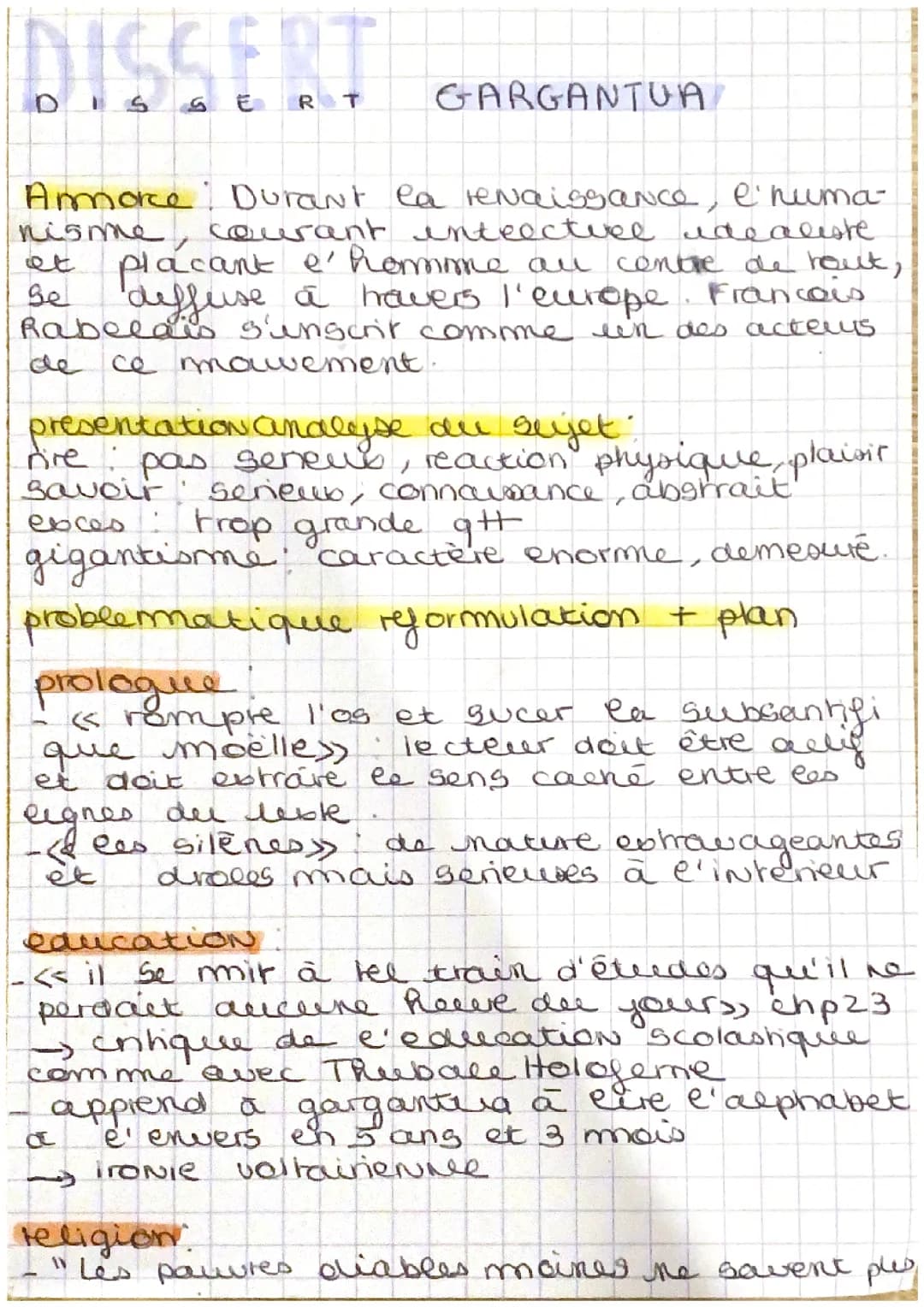 GARGANTUA Fiches dissertation 
