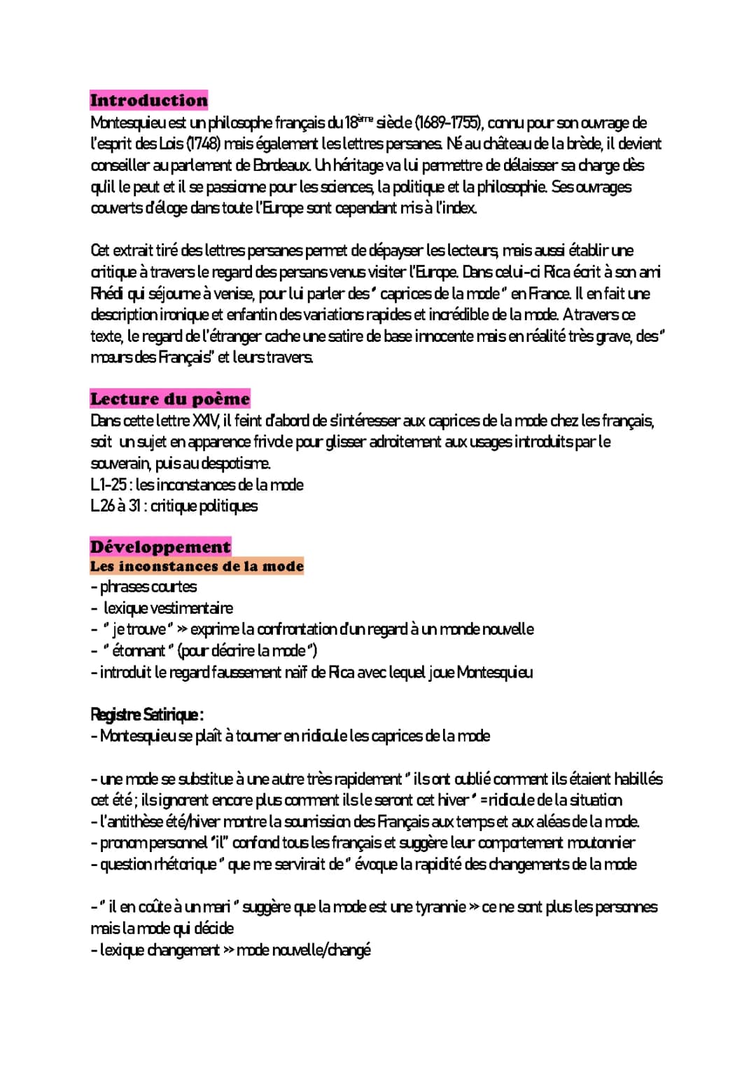 Résumé lettre par lettre des Lettres Persanes de Montesquieu