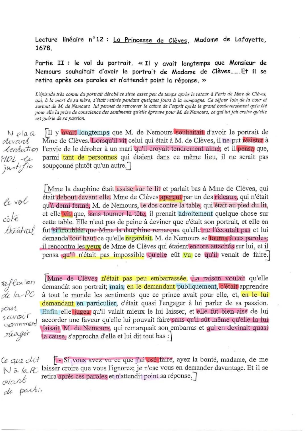 lecture linéaire, le vol du portrait, La Princesse de Clèves, Mme de Lafayette