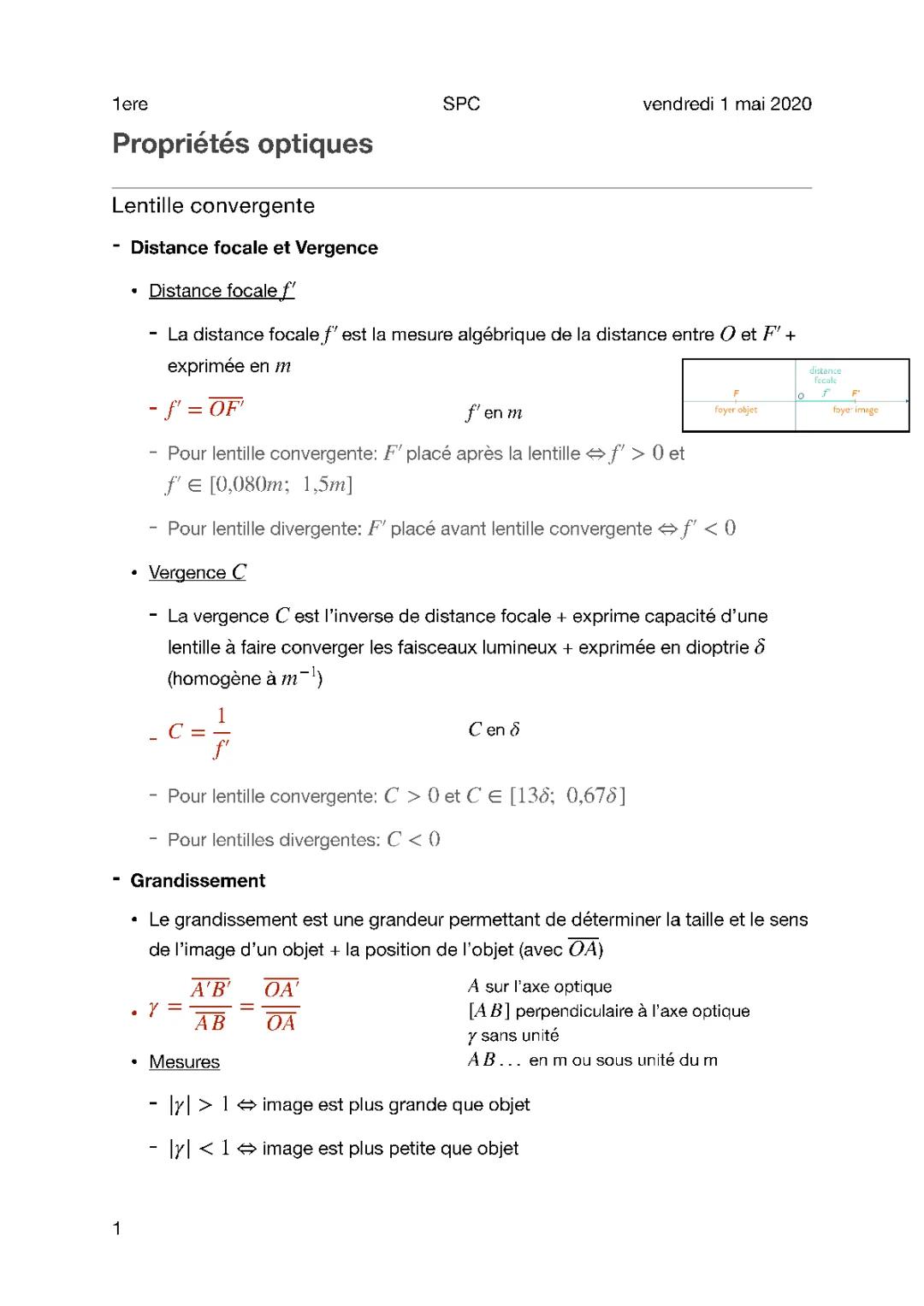 Lentilles convergentes et divergentes: Formules et Exercices Corrigés PDF