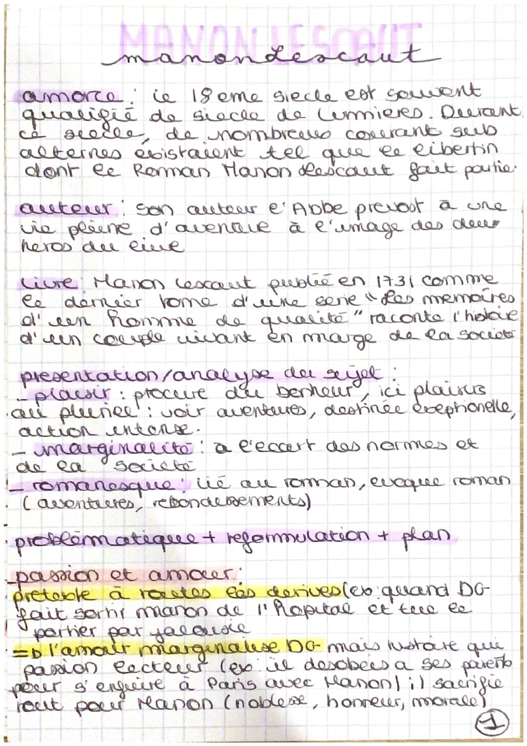 MANON LESCAUT Fiches dissertation 
