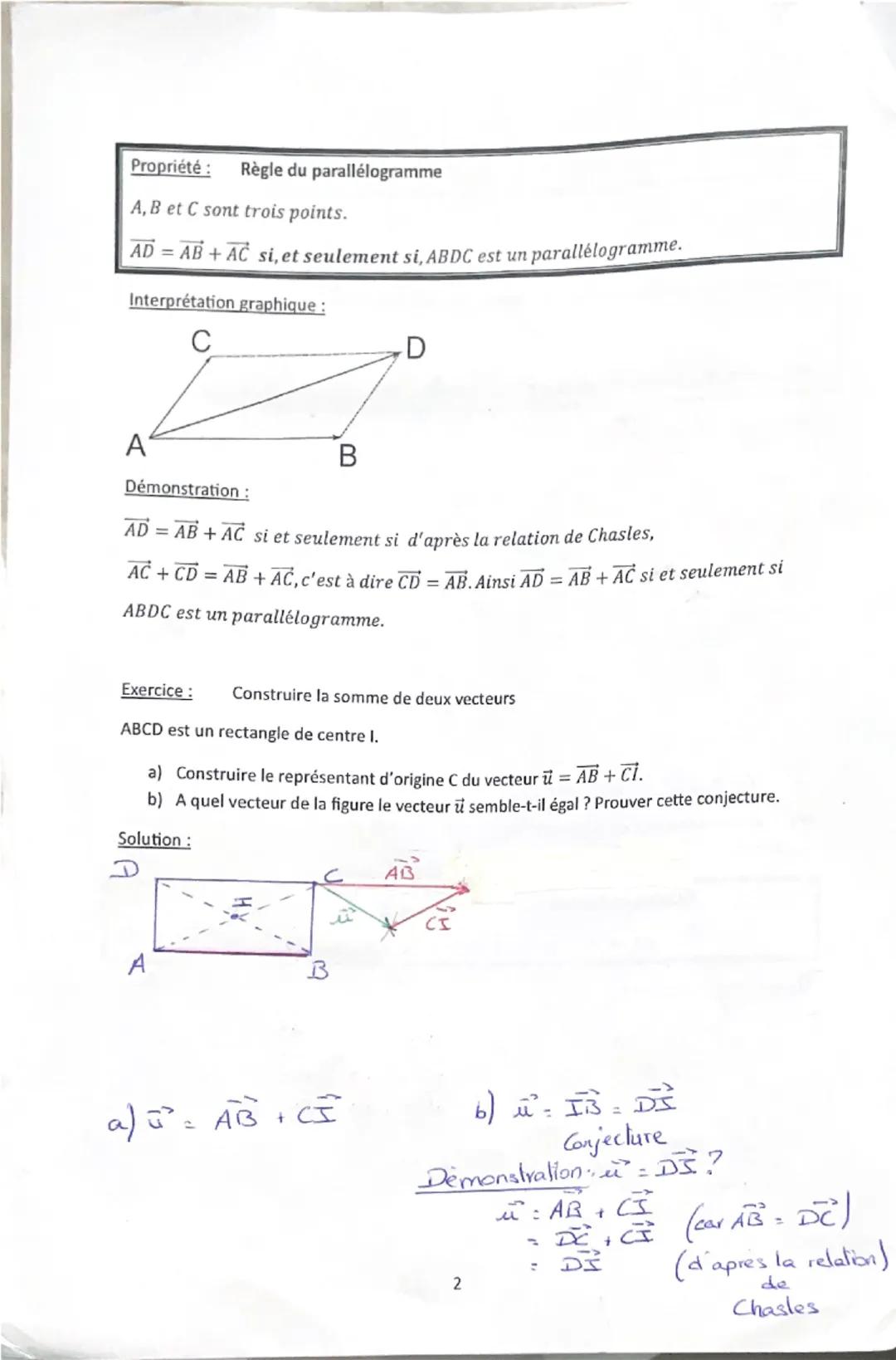 --- OCR Start ---
Chapitre 7:
Vecteurs et opérations:
Seconde
1
Somme de vecteurs:
A)
Vecteur somme:
Définition:
La somme de deux vecteurs $