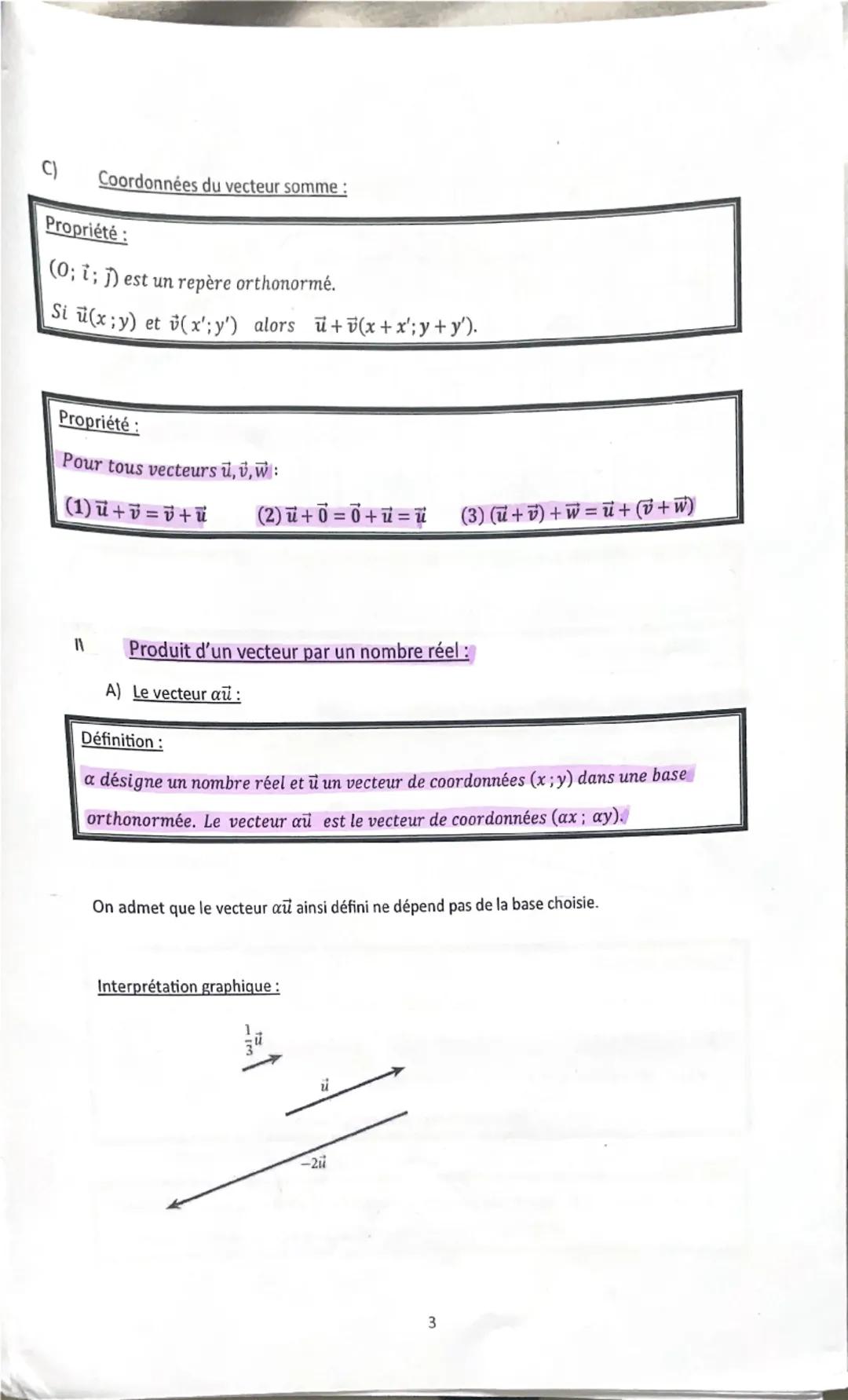 --- OCR Start ---
Chapitre 7:
Vecteurs et opérations:
Seconde
1
Somme de vecteurs:
A)
Vecteur somme:
Définition:
La somme de deux vecteurs $