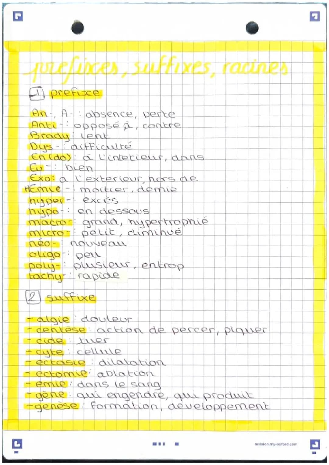préfixes, suffixes, racines
