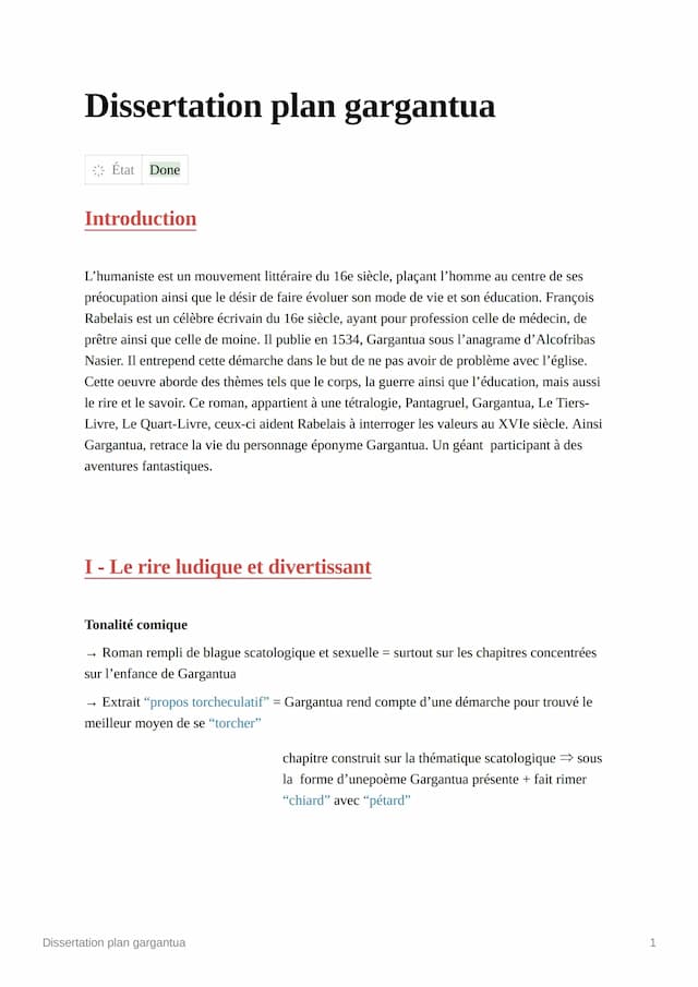 Know Plan de dissertation Gargantua  thumbnail