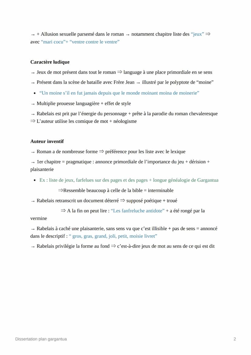 Dissertation plan gargantua
État Done
Introduction
L’humaniste est un mouvement littéraire du 16e siècle, plaçant l’homme au centre de ses
p