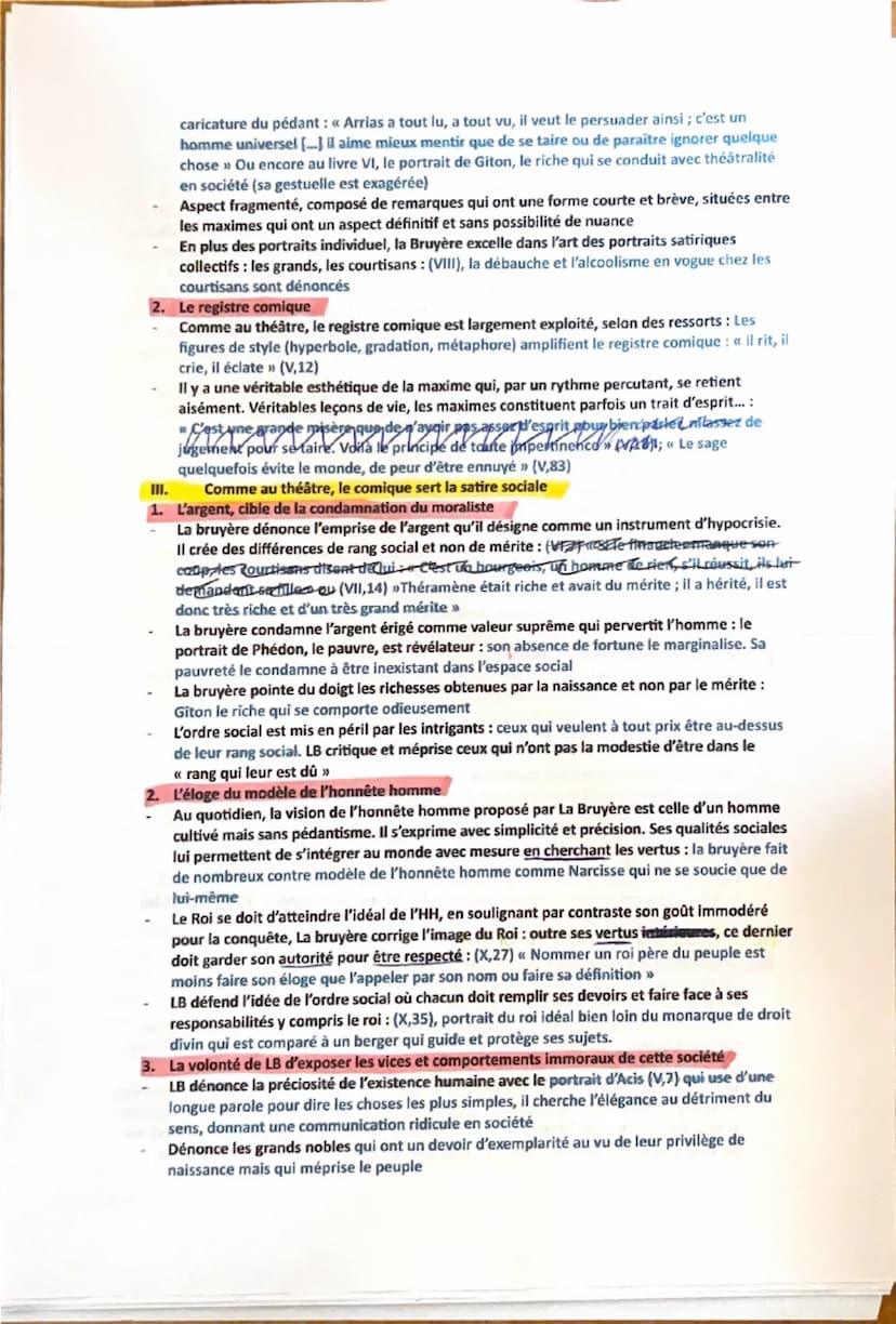 I.
Dissertation: Les Caractères, La bruyère
Arguments et citations:
La bruyère met en scène le monde comme un théâtre
1. La cour et la ville