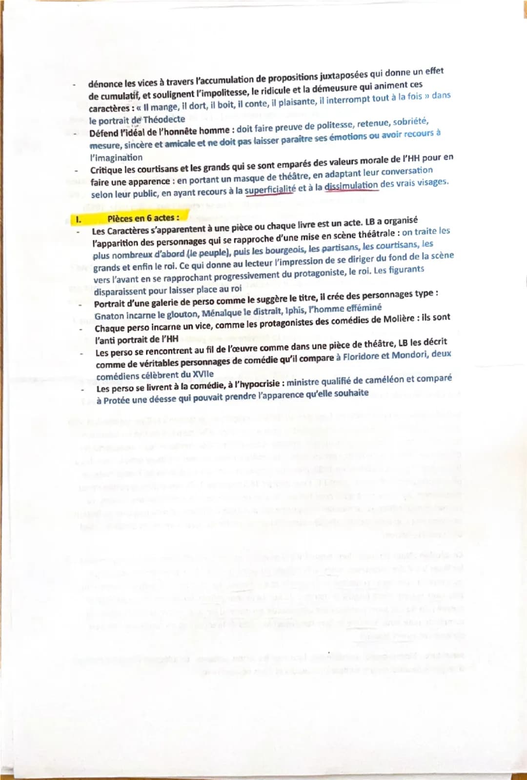 I.
Dissertation: Les Caractères, La bruyère
Arguments et citations:
La bruyère met en scène le monde comme un théâtre
1. La cour et la ville