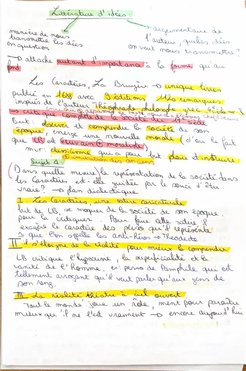 I.
Dissertation: Les Caractères, La bruyère
Arguments et citations:
La bruyère met en scène le monde comme un théâtre
1. La cour et la ville