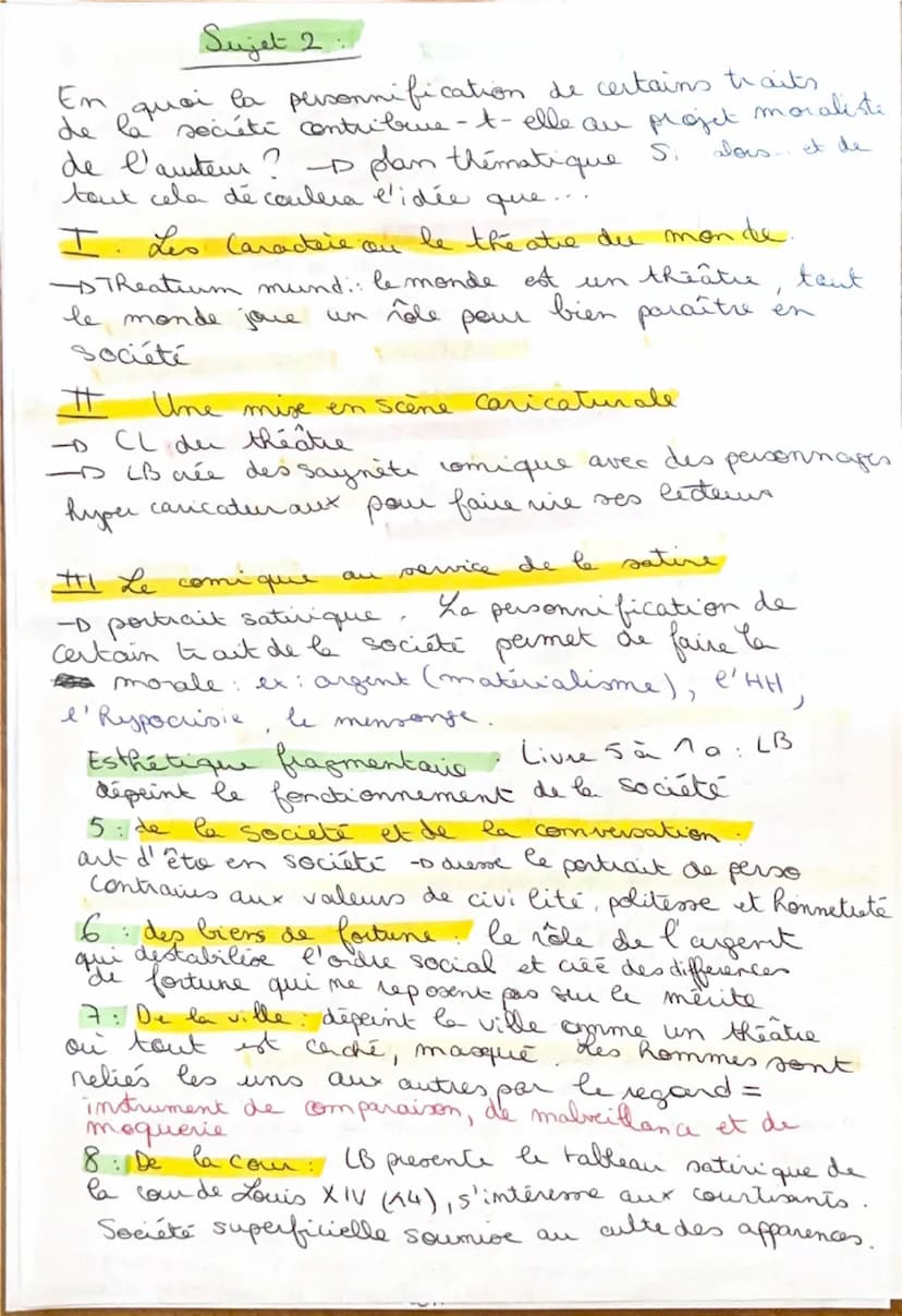 I.
Dissertation: Les Caractères, La bruyère
Arguments et citations:
La bruyère met en scène le monde comme un théâtre
1. La cour et la ville