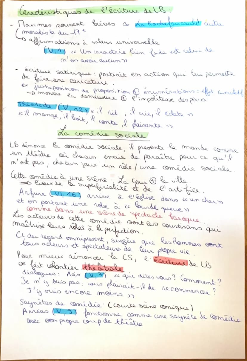 I.
Dissertation: Les Caractères, La bruyère
Arguments et citations:
La bruyère met en scène le monde comme un théâtre
1. La cour et la ville