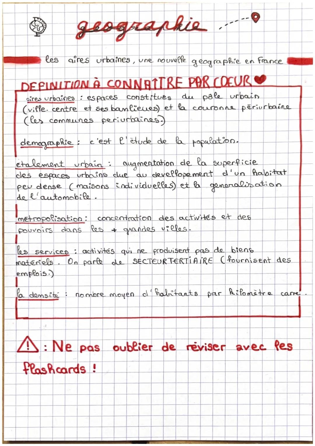 geographie
les aires urbaines, une nouvelle geographie en France
DEFINITION À CONNATTRE PAR COEUR❤
aires urbaines: espaces constitues
du pôl