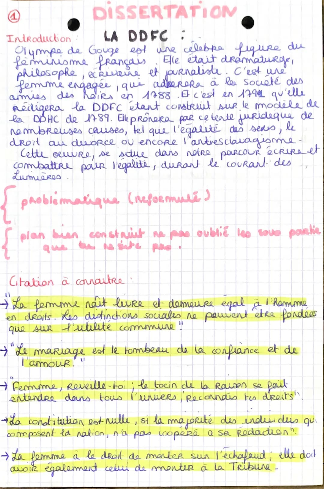 DISSERTATION
Introduction :
LA DDFC :
Olympe de Gouge est une celebre figure du
feminisme français Elle était dramaturge,
philosophe, ecRiva