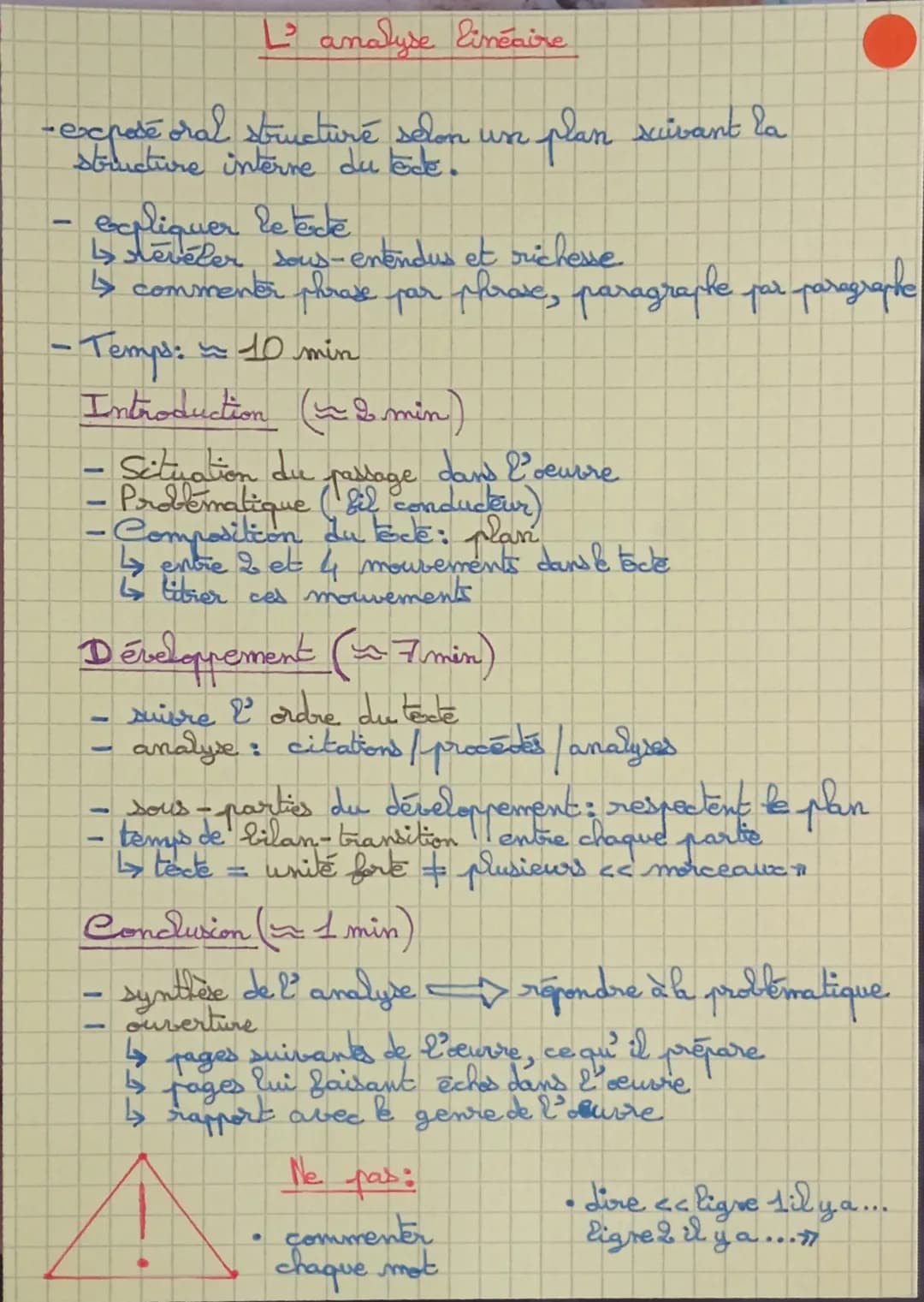 L'analyse linéaire
- exposé oral tructure selon un plan suivant la
structure interne tede.
expliquer le tede
↳ seveter sous-entendus et rich