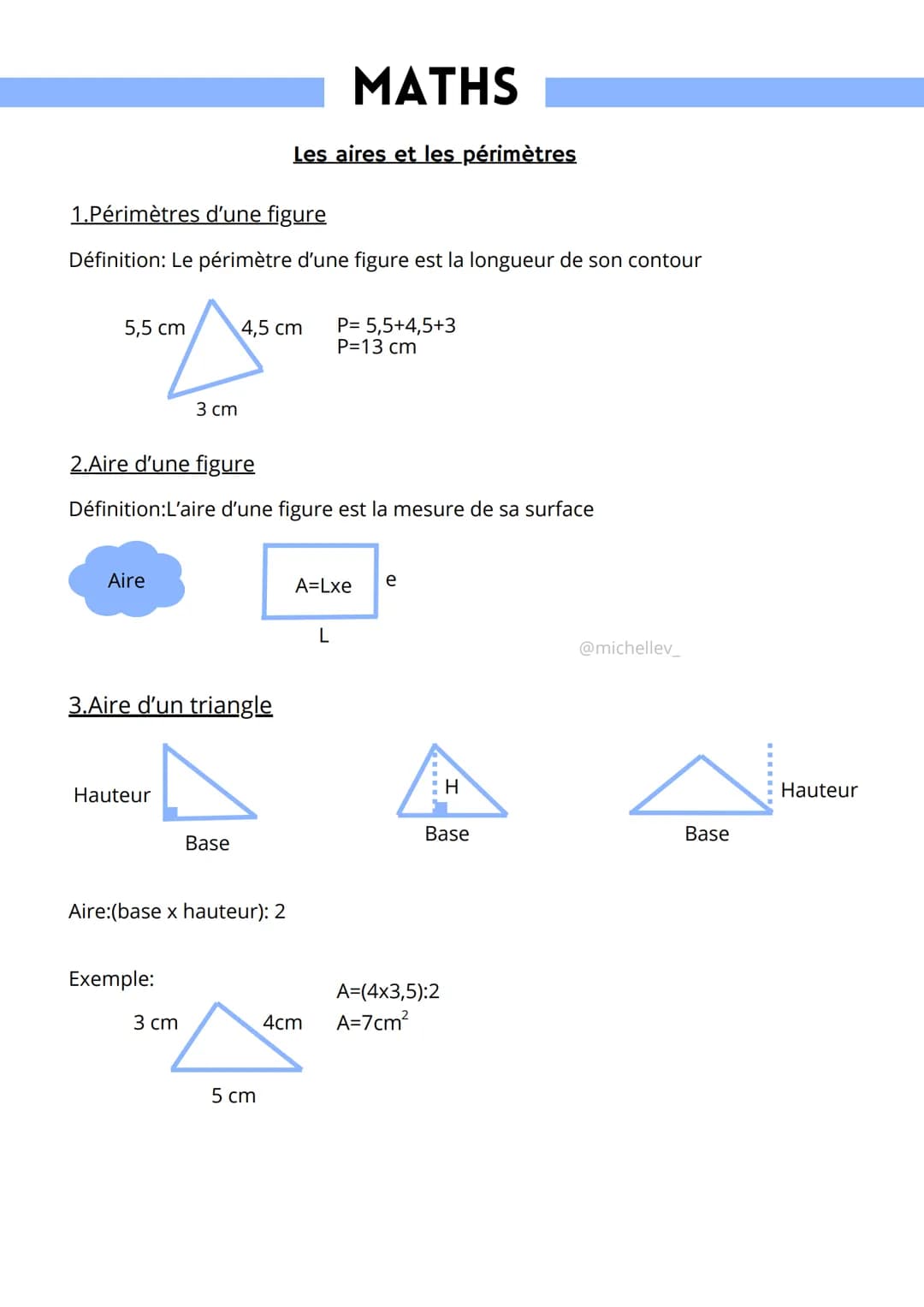 1.Périmètres d'une figure
Définition: Le périmètre d'une figure est la longueur de son contour
5,5 cm
Aire
2.Aire d'une figure
Définition:L'