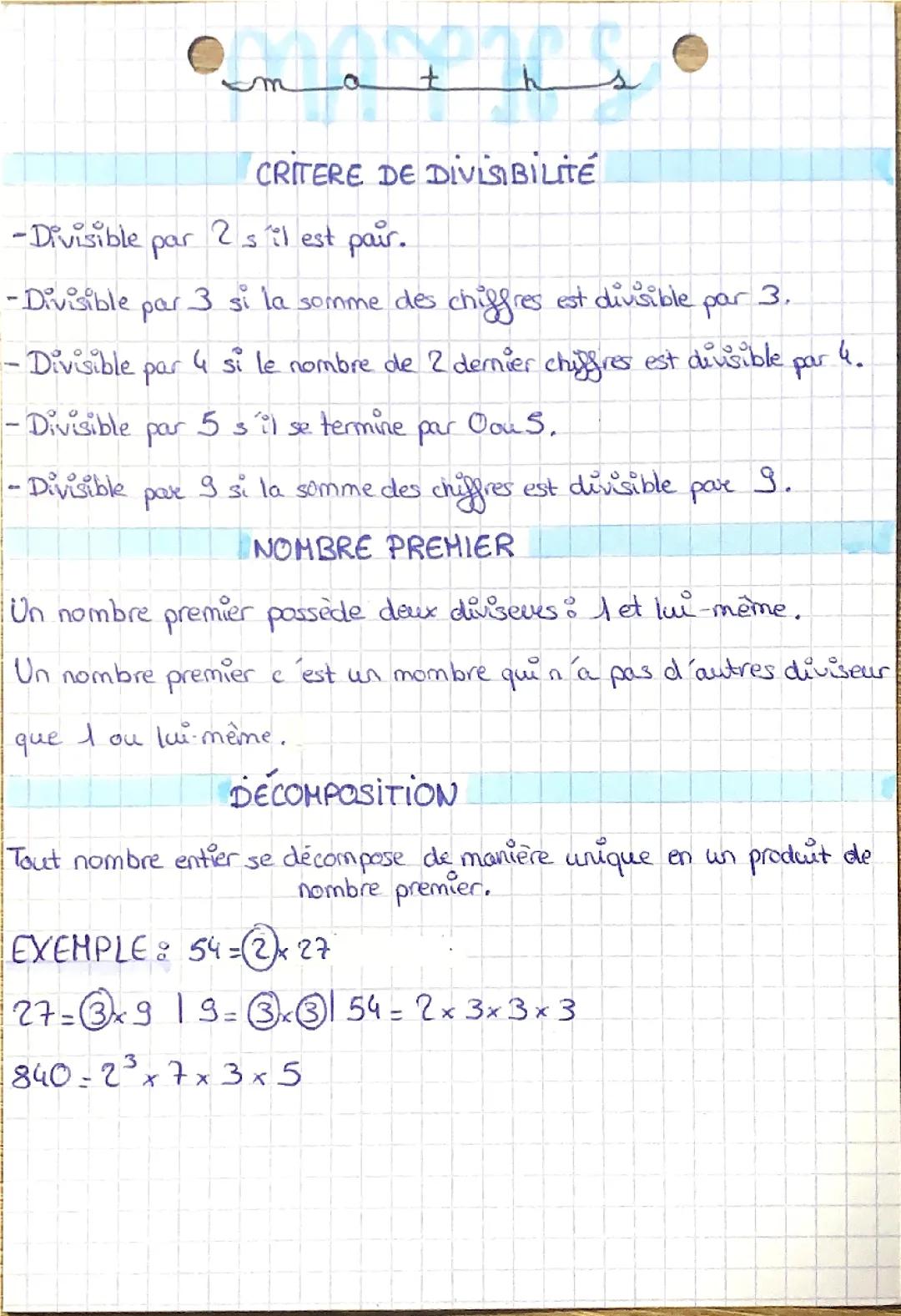 Critère de divisibilité, Nombre premier, décomposition 