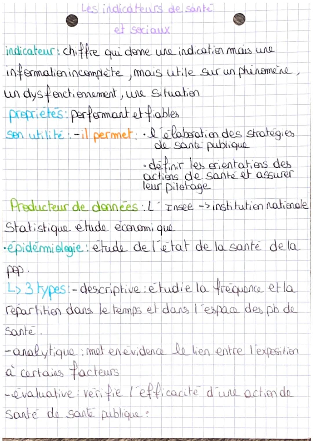 # Les indicateurs de sante

et sociaux

indicateur: chiffre qui done une indication mais une
information incomplète, mais utile sur un phéno