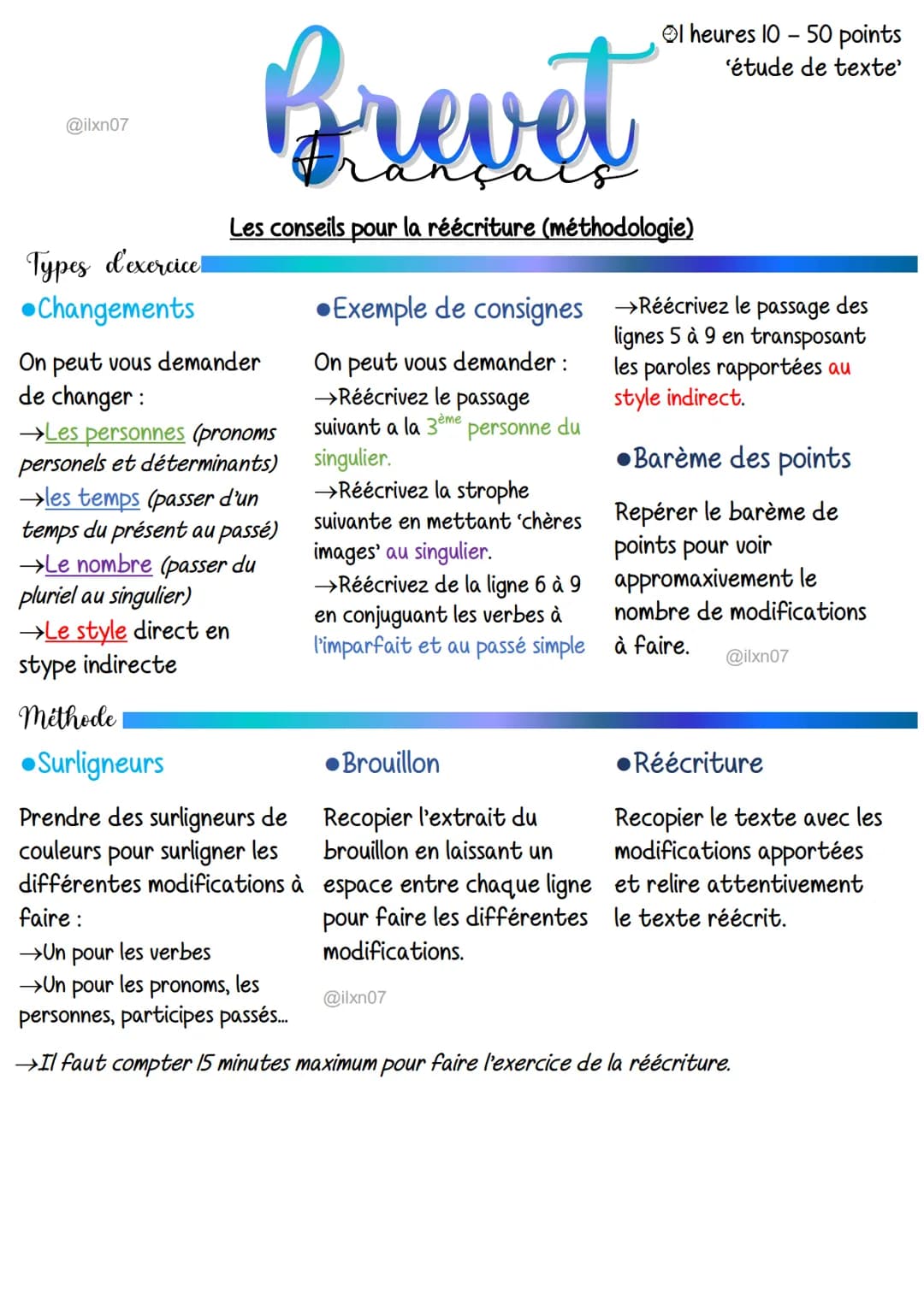 @ilxn07
Types d'exercice
Changements
On peut vous demander
de changer :
→Les personnes (pronoms
personels et déterminants)
→les temps (passe