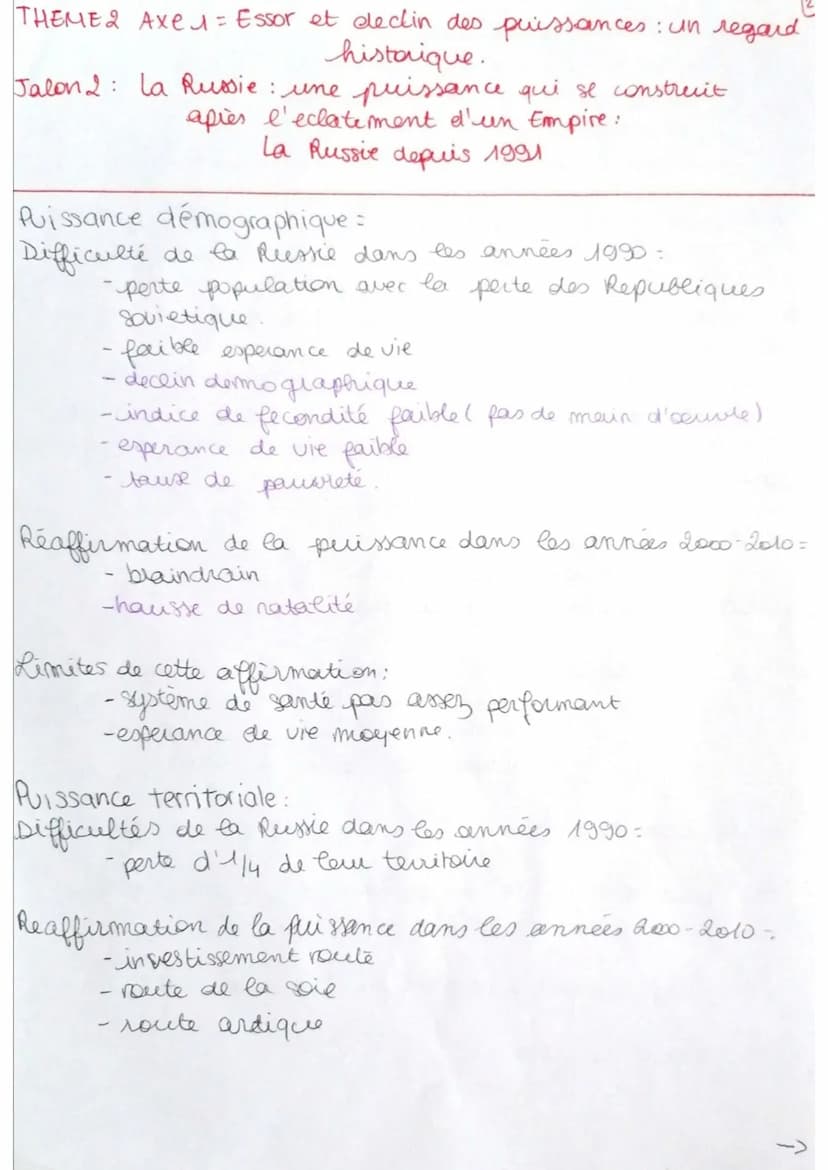THE ME2 AXE 1: Essor et declin des puissances : un regard
historique
Jalan 2: La Russie: une puissance qui se construit après l'eclatement
d